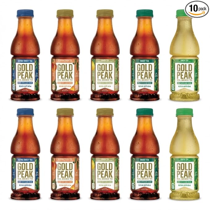 Gold Peak 10-Pack Variety Tea – 18.5 oz Bottles – Extra Sweet Georgia Peach Lemon Sweetened Sweet'd Black &amp Sweet Green – Ready-to-Drink Iced Tea Assortment