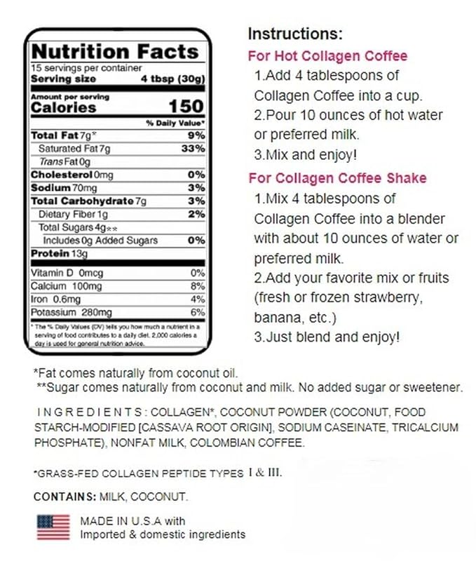 CAcafe Collagen Coffee | No Added Sugar 13g Protein | Ultimate Superfoods Blend of Collagen Coconut and Colombian Coffee | Hot or Cold Instant Mix | Non-GMO | 12.7oz Each (2-Pack)