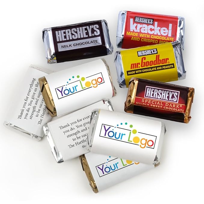 Personalized Candy Promotional Products Add Your Logo or Photo Party Favors 41 Custom Chocolate Miniatures and Approx. 75 Bulk Silver Kisses (Approx. 105 Pcs)