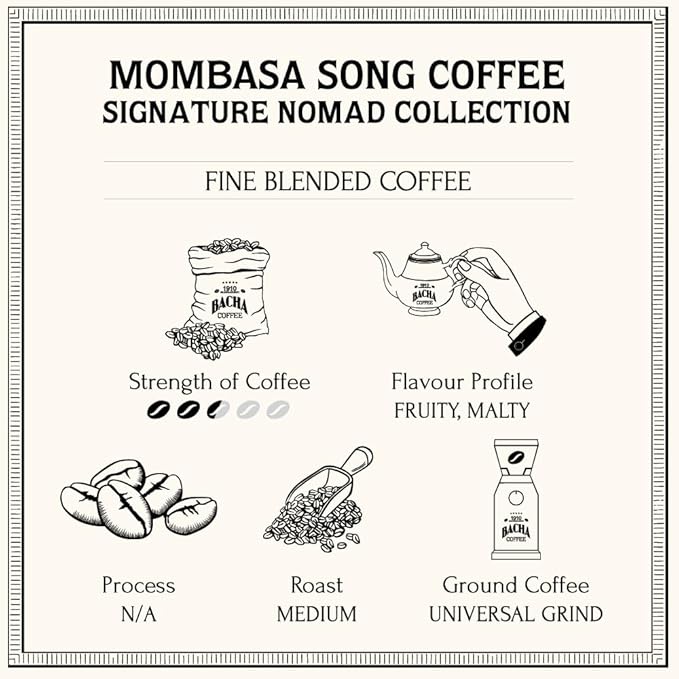 Bacha Coffee | Mombasa Song Fine Blended Whole Beans Medium Roast 100% Arabica Specialty Coffee 250g Signature Nomad Collection Gift Box