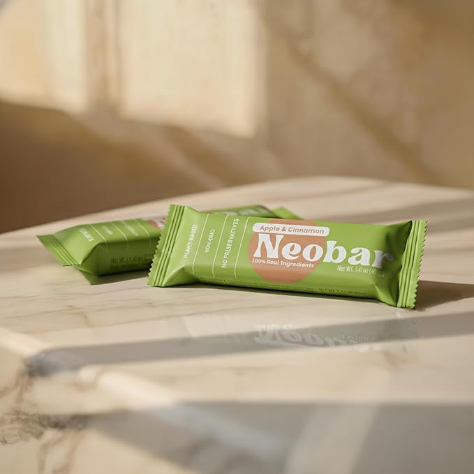 NEOBAR Probiotic Fruit and Nut Bars - Plant-Based Vegan Snack Bars Gluten Free Dairy Free Snacks No Added Sugar No Preservatives Non-GMO | Apple &amp Cinnamon12 Count