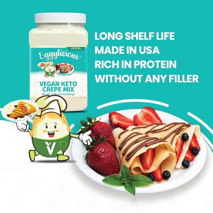Eggylicious PACK OF 6- Vegan Keto Crepe Mix | Low Carb Crepe Mix for Quick &amp Easy Grain-Free Breakfast Protein-Rich Just Add Milk/Water Gluten Free Crepe Non-Bioengineered | 1 lb 8 oz (680 gm)