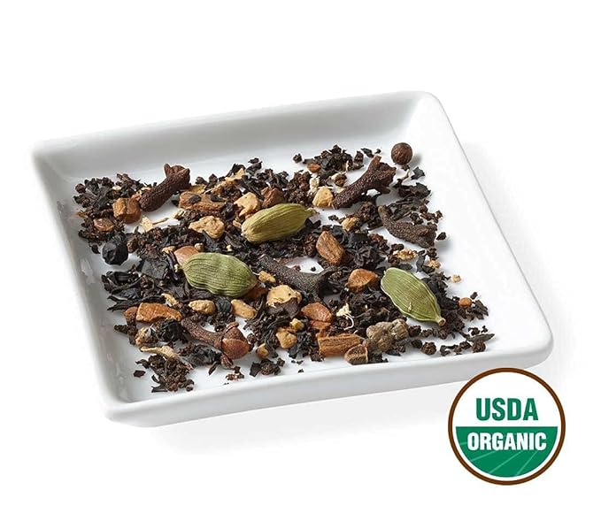 Golden Moon Tea Organic Masala Chai Black Tea - Pure &amp Authentic Blend - Loose Leaf Non-GMO - Half Pound (96 Servings)