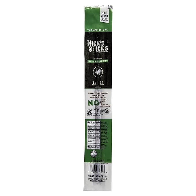 Nick's Sticks Clean &amp Balanced Free Range Turkey Snack Sticks | Made in the USA | Gluten Free | Paleo | Keto | Whole30 Approved | No Soy Antibiotics or Hormones (12 – .9 oz. Packs of 1 Sticks)