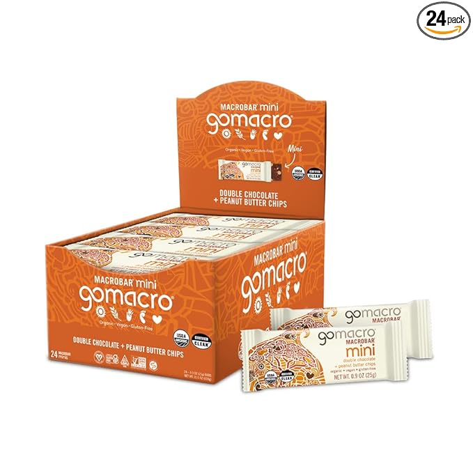 GoMacro MacroBar Mini Organic Vegan Snack Bars - Double Chocolate + Peanut Butter Chips (0.90 Ounce Bars 24 Count)