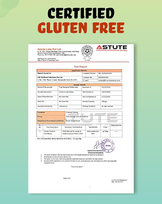 True Elements Rolled Oats 1.2kg - Oats Breakfast Healthy Food 100% Wholegrain