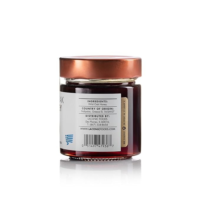 Laconic Foods | Wild Oak Honey | Raw Greek Forest Honey | Rare Honeydew | Woman-Owned NON-GMO | 315g