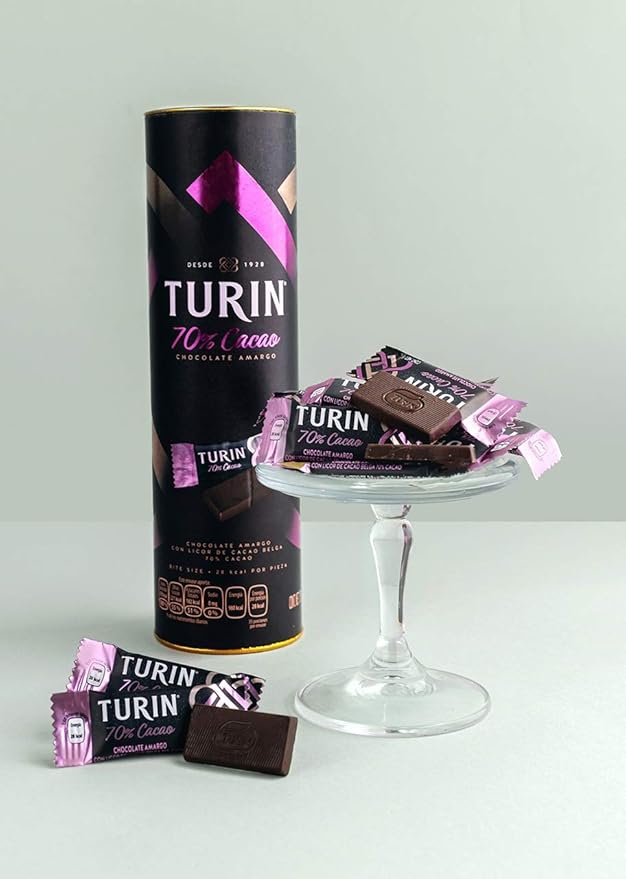 Turin Bitter chocolate bar - Chocolate amargo en barra 70% Cacao ONLY 28Kcal per unit