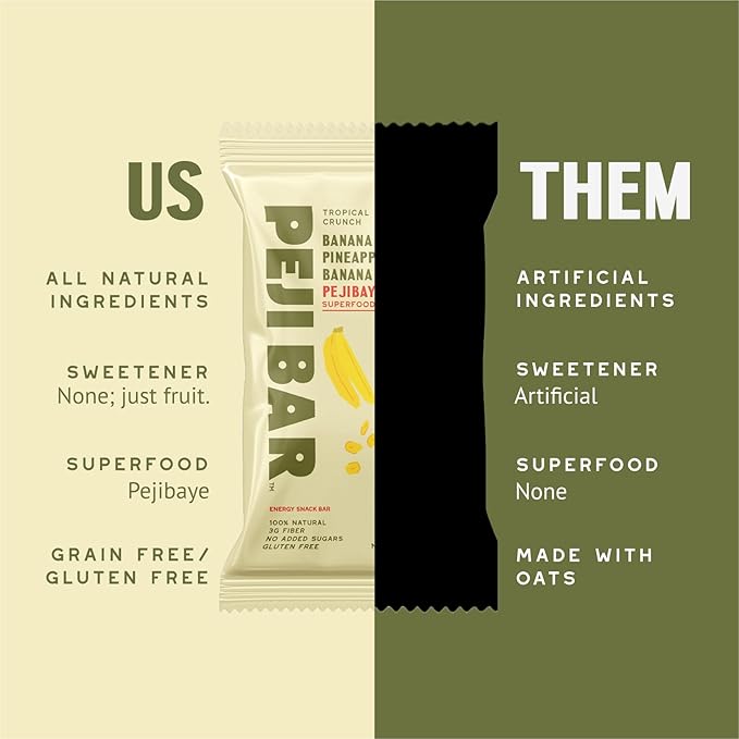 PEJI BAR Superfood Energy Bars | Tropical Crunch Banana Pineapple Flavor | Gluten Free 6g Protein Fiber Whole Ingredients No Sugar Added | Adventure Ready Snack 12 Count