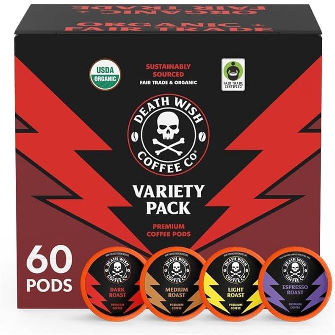 Death Wish Coffee Single Serve Coffee - Mixed Roast Variety Pack (60 Count)