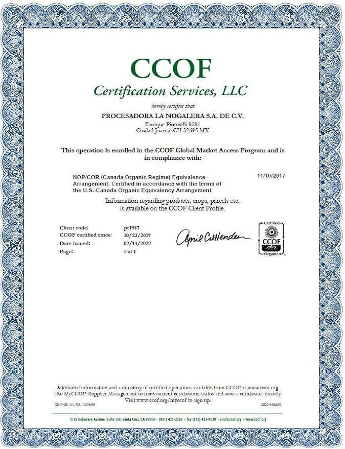 La Nogalera Organic - USDA and CCOF Certified Organic Pecan Pieces in 2 pound bag. Chopped Pecan Nuts NO SHELL Non-GMO Kosher and Halal Certified and Ketogenic friendly