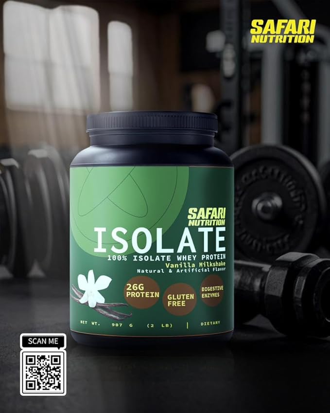 Safari Nu 100% Isolate Premium Protein Powder Vanilla - 2 LB Tub 26G of Protein - Isolate Whey Protein Blend - 12g BCAAs Per 2 Scoops (2 Pounds Isolate Vanilla)