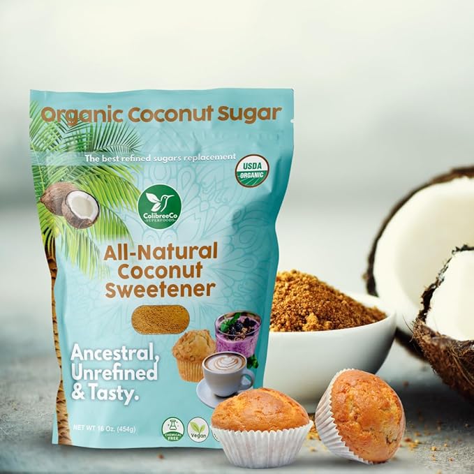 Colibreeco Organic Coconut Sugar 1 Pound (Pack of 6): Sweeten your Drinks and Recipes With Coconut Palm Sugar Gluten-Free USDA Organic Unrefined Naturally Sweet and Chemical-Free.