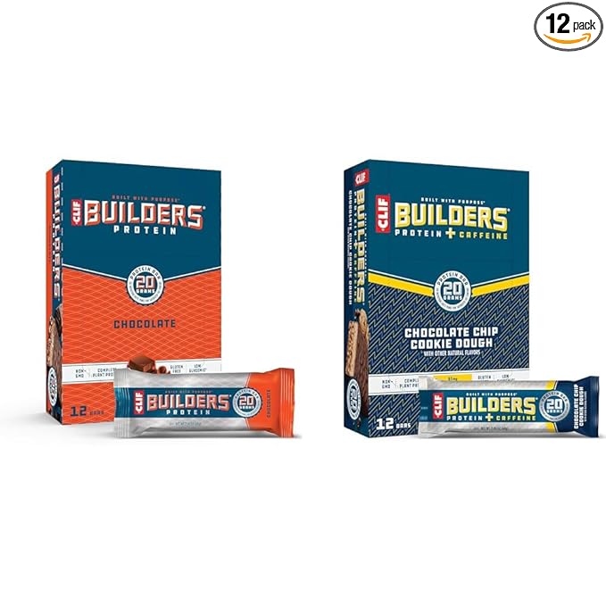 CLIF Builders - Chocolate Flavor - Protein Bars - Gluten-Free - Non-GMO - Low Glycemic &amp Chocolate Chip Cookie Dough Flavor - Protein Bars - Gluten-Free - Non-GMO - Low Glycemic