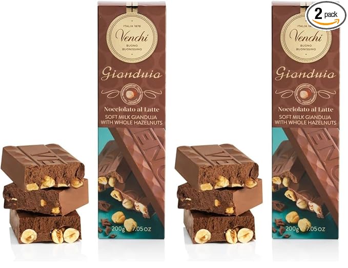 Venchi - Milk Gianduia with Hazelnuts Soft Bars 7.05 oz - Gluten Free (Pack of 2)