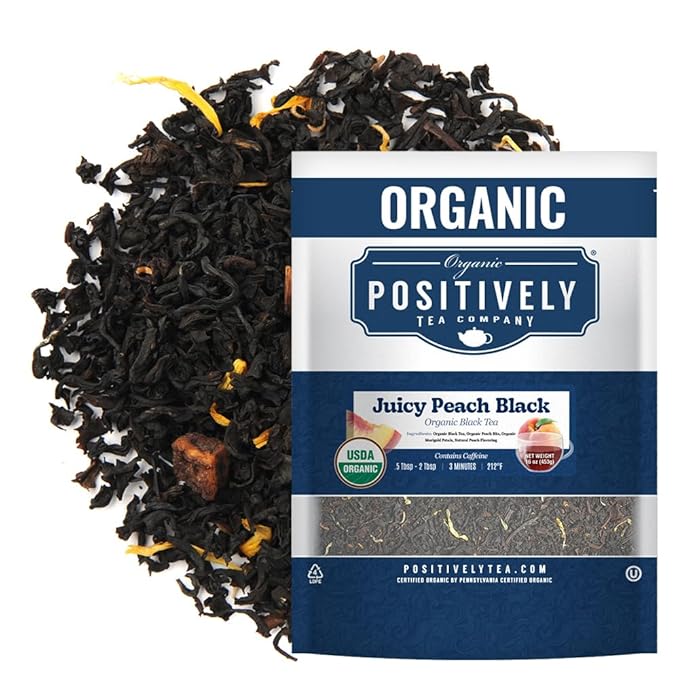 Organic Positively Tea Company Juicy Peach Black Tea Loose Leaf 16 Ounce