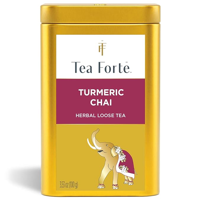 Tea Forte Turmeric Chai Premium Loose Leaf Caffeine-Free Herbal Tea Blend Canister Makes 35-50 Cups