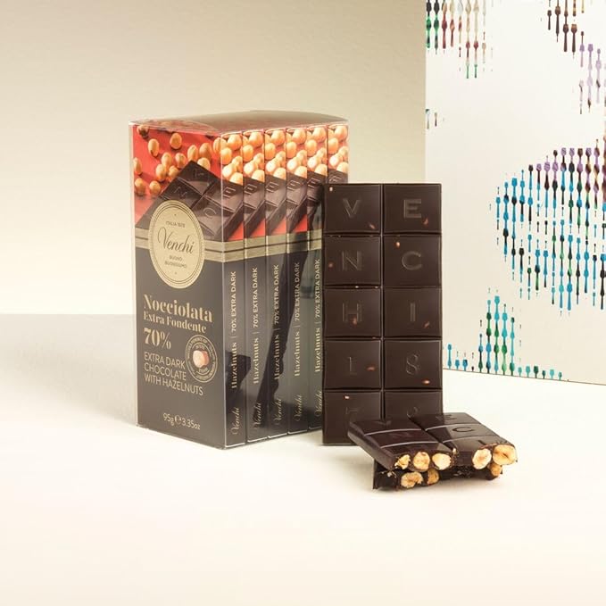 Venchi Set of 6 70% Dark Chocolate and Hazelnut bars 21.16 oz