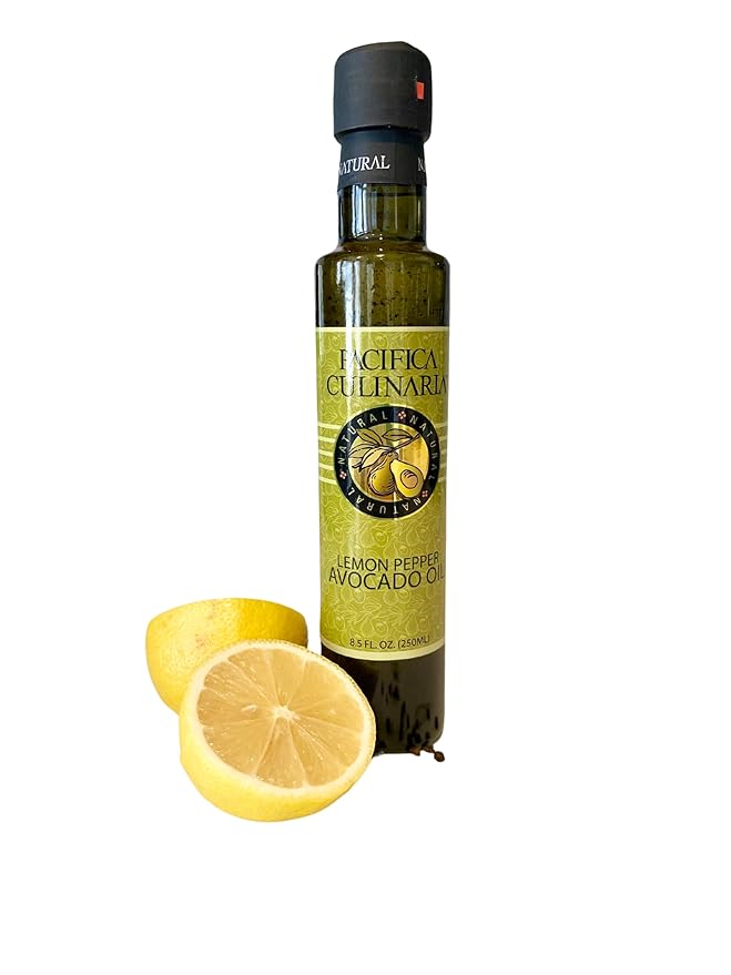 Pacifica Culinaria COLD PRESSED Extra Virgin Avocado Oil Made in USA 8.5 fl oz (250ml) Bottle (Lemon Pepper Avocado Oil)