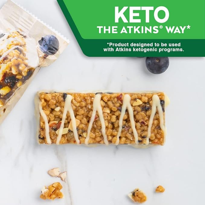 Atkins Blueberry Greek Yogurt Protein Meal Bar High Fiber 15g Protein 3g Sugar 5g Net Carbs Meal Replacement Keto Friendly 5 Count