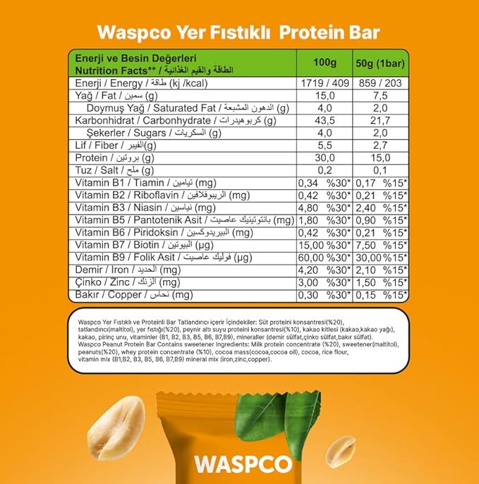 (12 Count) Protein Bars PEANUTS Gluten Free with 15g Protein and 2g Sugar 50G