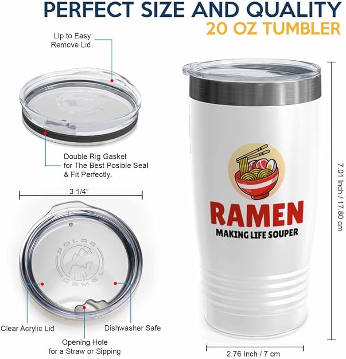 Ramen Lover White Edition Viking Tumbler 20oz - Making Life Souper - Food Lovers chicken pumpkin vegan pantry spicy noodles