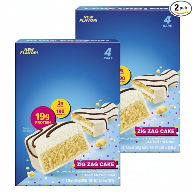 Pure Protean Zig Zag Cake Protein Bars Vanilla Cake with Milk Chocolate Frosting 19g Protein Gluten Free Low Sugar 1.76 oz (2 Pack of 4 Bars)