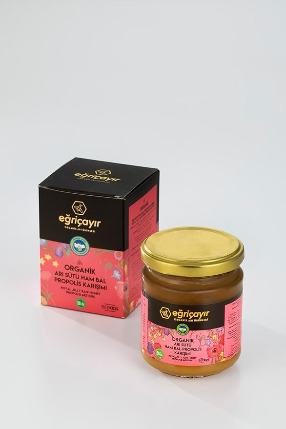 Organic Royal Jelly Honey Propolis Blend 240g - Raw Multifloral Honey with 3% Royal Jelly 1.5% Propolis - Natural Energy Boost Superfood