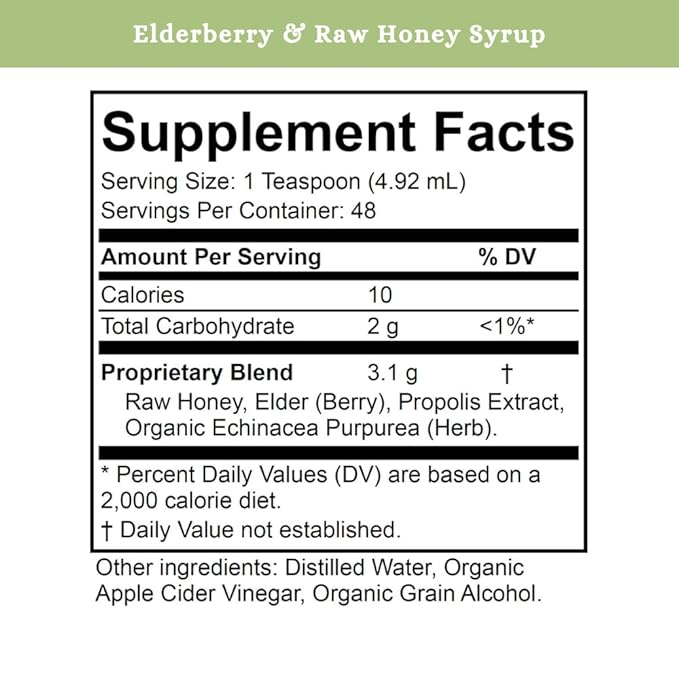 SPRIGS Elderberry &amp Raw Honey Syrup 4oz with Raw Honey – Immune Support Blend with Elderberry Echinacea &amp Propolis – Family Friendly Immune Support Daily Wellne Syrup