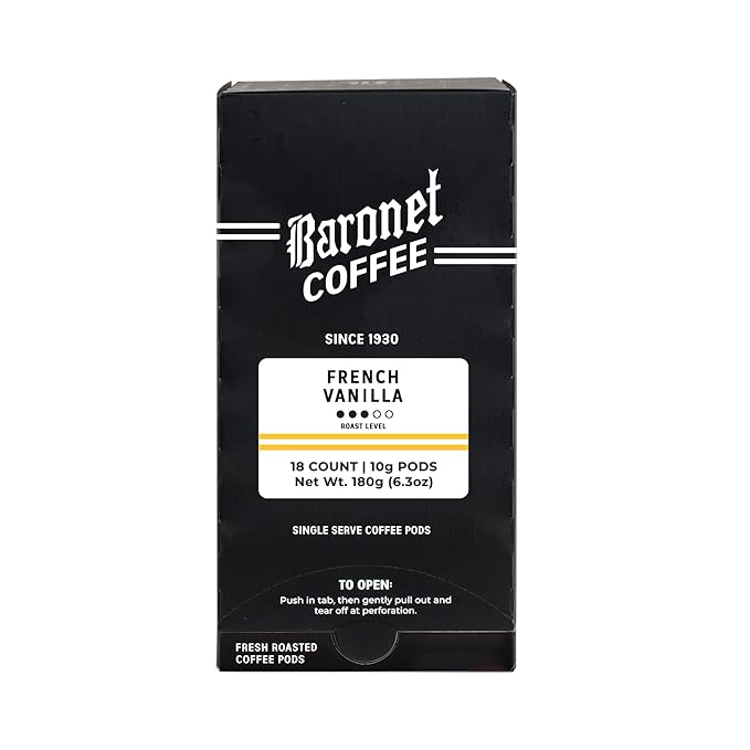 Baronet Coffee Pods [French Vanilla-54 Pods] Flavored Single Cup Use Like Senseo [3 Boxes of 18 Single Serve 10 Gram] Regular Strength Medium Roast [French Vanilla]