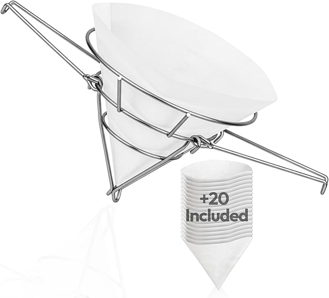 Cleaner Syrup Better Filtration – Stainless Steel Cone Filter Holder with 20 Paper Filters | 10-Inch Cone Filters for Longer-Lasting Maple Syrup &amp Frying Oil