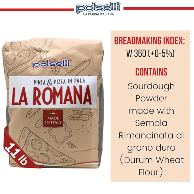 Polselli La Romana Pinsa &amp Pizza in Pala Flour 11 lb – Type 0 High-Protein Wheat &amp Rice Flour Blend – Ideal for Roman-Style Pizza and Flatbread Light &amp Airy Crust Crunchy Texture Perfec