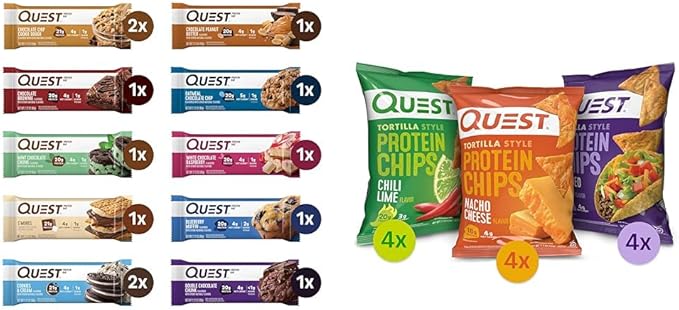 Quest Nutrition Ultimate Variety Pack Protein Bars &amp Tortilla Style Protein Chips Variety Pack Chili Lime Nacho Cheese