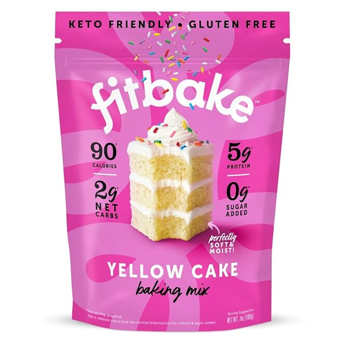 FitBake Yellow Cake Baking Mix and Chocolate Frosting | 0g to 2g Net Carbs Per Serving | Keto Friendly Low Carb Food | Naturally Sweetened Keto Snacks | Gluten Free Desserts | No Added Sugar