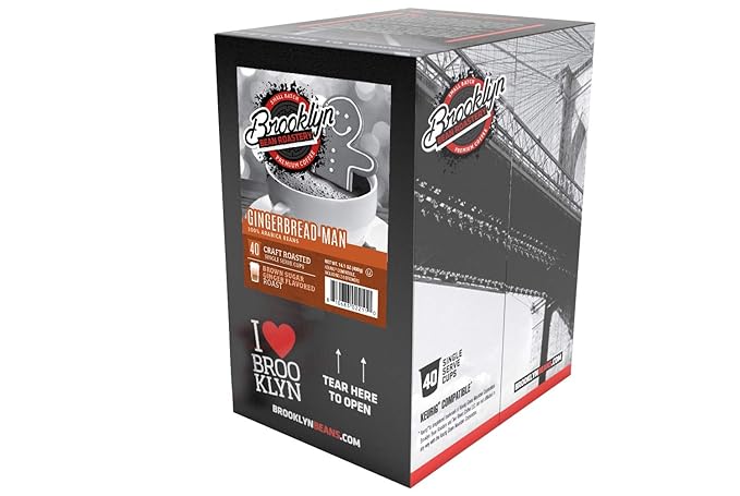 Brooklyn Beans Gingerbread Man Coffee Pods - Compatible with Keurig K Cup Brewers Including 2.0 Machines 40 Count Festive Gingerbread Flavored Coffee