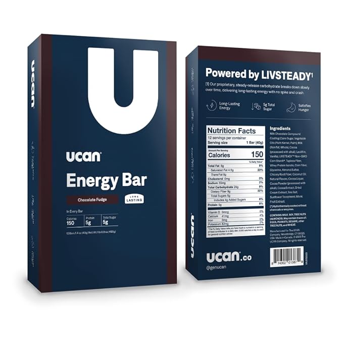 UCAN Energy Snack Bars Chocolate Fudge All Natural Low Sugar Non-GMO Gluten-Free Keto-Friendly (12 Pack 1.4 Ounces)