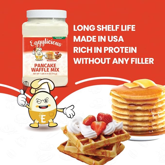 Eggylicious Pancake/Waffle Mix | Classic Breakfast Recipe | Loved by Kids &amp Adults | Just Add Water | Made with Premium Ingredients | No Preservatives or Colorants | Easy Store Jar 1.57 lbs