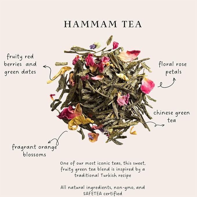 Palais des Thés - Hammam Tea - Green Tea Rose &amp Red Berries - Premium Loose Leaf Serves 20-25 Cups - 3.5oz Tin