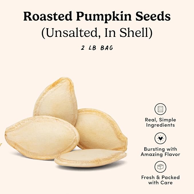 Nuts.com Roasted Unsalted Pumpkin Seeds In Shell 2 Lb Bag – Rich in Fiber Calcium &amp Potassium - Gluten-Free Kosher Pareve Pumpkin Seeds Snack Pack Protein Snacks for Adults &amp Kids