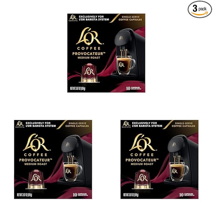 L'OR Coffee Pods 30 Count Provocateur Medium Roast Blend Single-Serve Aluminum Coffee Capsules Compatible with the L'OR BARISTA System &amp *Nespresso Original Machines 30 Count (Pack of 3)