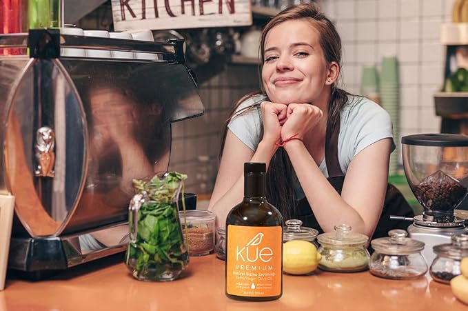 KUE Premium Extra Virgin Olive Oil – Early Harvest Cold Pressed EVOO High Polyphenol Ultra Low Acidity 0.17% Gourmet Olive Oil for Bread Dipping Finishing &amp Cooking 16.9 fl oz