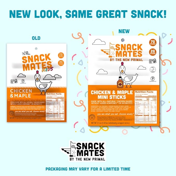 New Primal Snack Mates Chicken &amp Turkey Pack Gluten Free Healthy Snacks for Kids Low Sugar High Protein Kids Snack Mini Paleo Jerky Meat Stick 5 (0.5 oz) Sticks Per Bag 2 Bags 10 Count