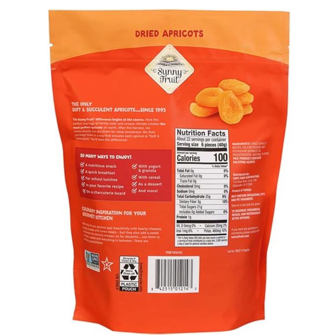 Sunny! Fruit Organic Dried Apricots Soft &amp Naturally Sweet Sun-Dried Apricots No Added Sugar Non-GMO Healthy Snack 32 oz Bags (Pack of 2)