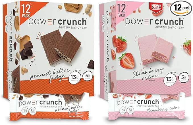 Power Crunch Protein Wafer Bars High Protein Snacks Peanut Butter Fudge and Strawberry Crème 1.4 Ounce (12 Count) Bundle