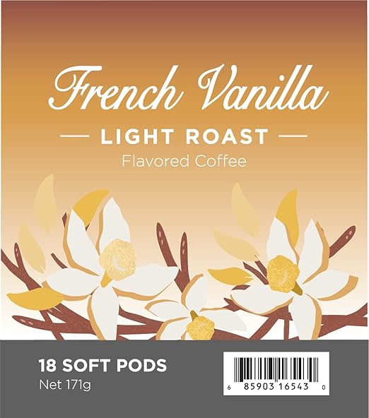 Wolfgang Puck Coffee French Vanilla Light Roast 9.5 Gram Soft Pods 18 Count (Pack of 6)