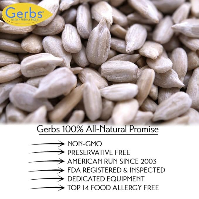 Gerbs Raw Sunflower Seed Kernels 4 lbs. | No Artificial Additives Resealable Bag | Mild &amp Crunchy | Top 14 Allergen-Free