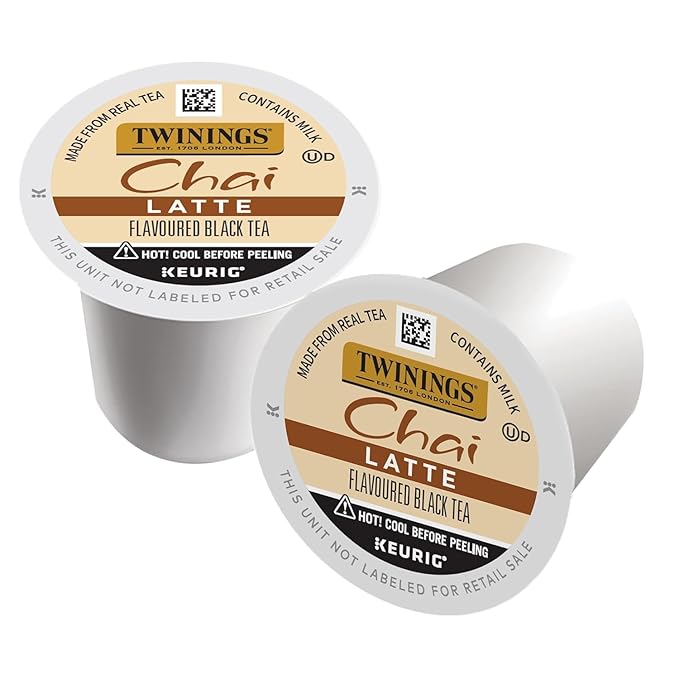 Twinings Chai Latte Black Tea Single Serve K-Cup Pods for Keurig 22 Count (Pack of 2) Creamy Slightly Sweet Less Sugar Caffeinated Enjoy Hot or Iced