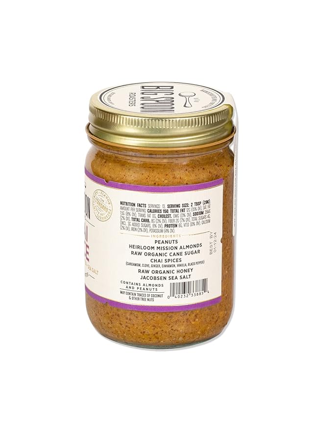 Big Spoon Roasters Chai Almond &amp Peanut Butter w/Raw Honey &amp Sea Salt - Keto Friendly Low Sugar Almond Butter - Crunchy Almond Butter w/Bee-Friendly Almonds - Gourmet Vegan Nut Butter - 2 x