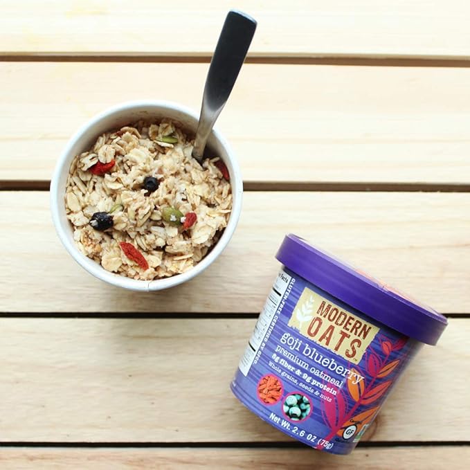 Modern Oats Goji Blueberry Instant Oatmeal Cups with Lid – Gluten-Free Vegan Non-GMO Oatmeal with Protein &amp Fiber – Breakfast On the Go – Whole Grain Oats with Goji Berries Blueberries Nuts &a