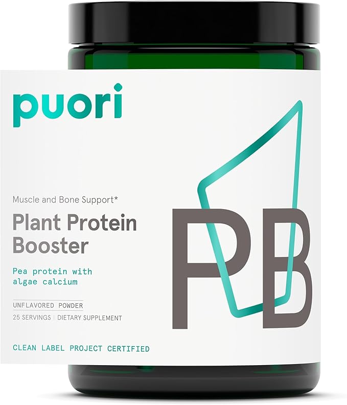 Puori Vegan Protein Powder Unflavored - Plant-Based Protein Powder with Pea Protein Algae Calcium - Workout Supplement for Sustained Energy Bone Health Muscle Recovery &amp Growth - 25 Servings